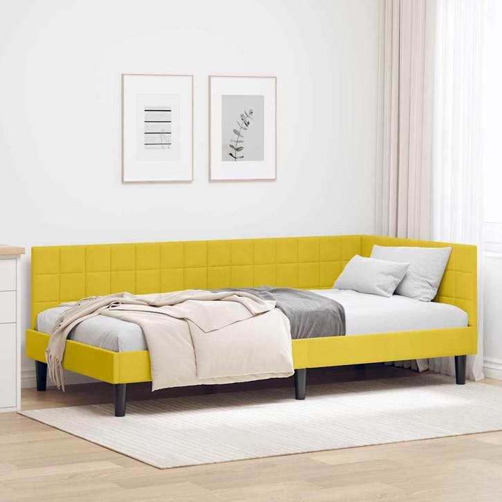 vidaXL Hoek Bed Frame met hoofdeinde Geel 100 cm x 200 cm, Huis en Inrichting, Slaapkamer | Bedden, Nieuw, Verzenden