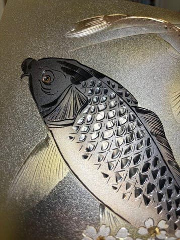 Set of 2 Fine Chokin Metal Engraving Panels - Peacock &