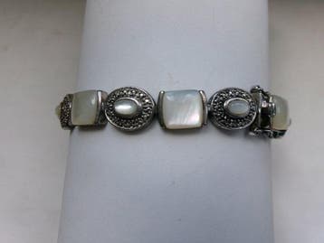 Argent, Nacre et pierre de lune - Bracelet - Style Art déco