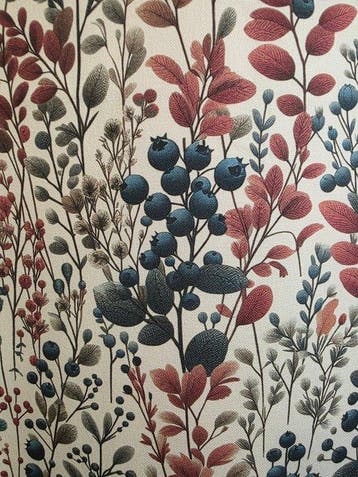 Bosbessen!! Exclusieve stof met een botanisch decoratief