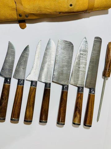 Keukenmes - Kitchen knife set - Kook- en BBQ-set met leren