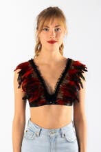 Top met Veren Rood Bruin XS S M Verentop Steampunk Topje Vee, Ophalen of Verzenden, Nieuw