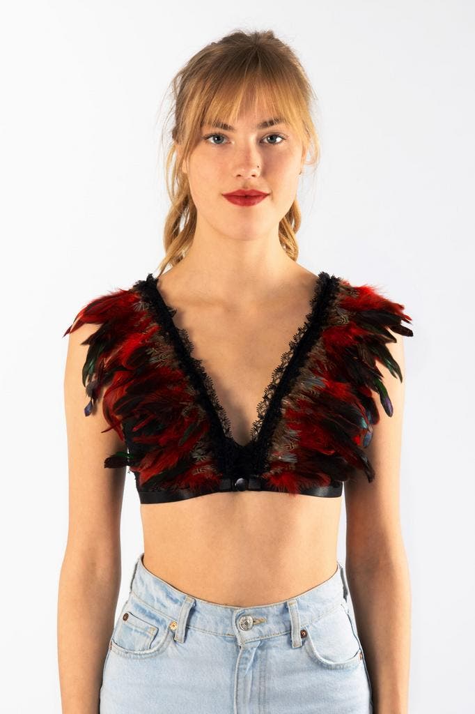 KIMU® Top met Veren Rood Bruin XS S M Verentop Steampunk Top, Vêtements | Femmes, Costumes de carnaval & Vêtements de fête, Enlèvement ou Envoi