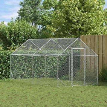 vidaXL Kippenhok Zilver 400 x 170 x 177 cm Gegevens staal, Dieren en Toebehoren, Verzenden, Nieuw