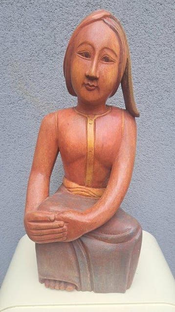 Knielende Balinese vrouw in Art Deco-stijl - sculptuur -