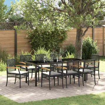 vidaXL Tuin Eettafel Set 9 st Zwart Rattan, Verzenden, Nieuw