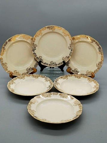 Eetservies - Elegantes Porzellanset 6 Teller Golddekor –
