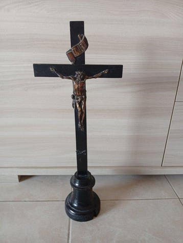 Crucifix - hout, brons - 1800-1850 - 48 cm, Antiquités & Art