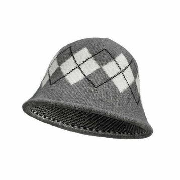 Bucket Hat Hoedje – Ruit Patroon – One Size – Grijs wit, Nieuw
