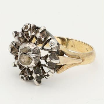 Ring - 14 karaat Geel goud, Zilver - Diamant/Natuurlijk