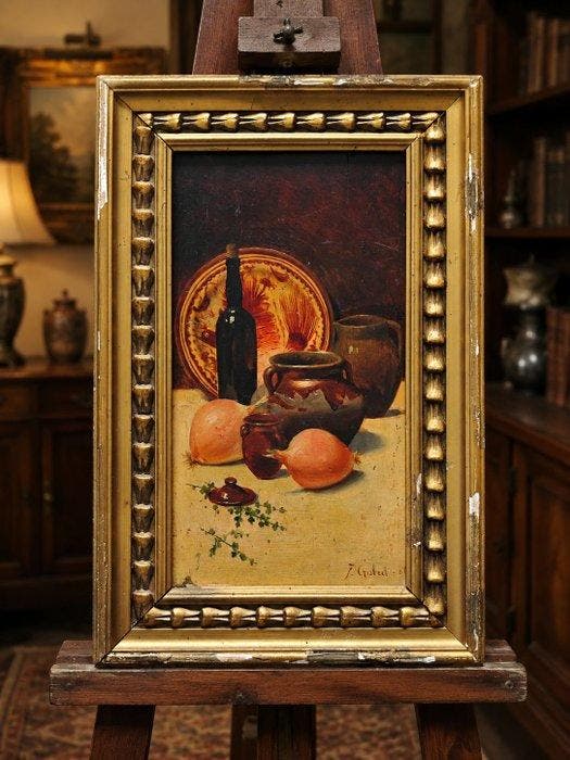 Francisco Gisbert Carbonell (1866-1901) - Bodegón con, Antiquités & Art, Art | Peinture | Classique