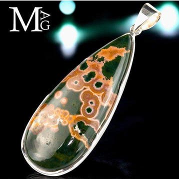 Zeldzame 8e ader Ocean Jasper - zilveren hanger met