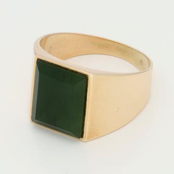Ring - 10 kt. Geel goud - Nefriet Jade, Handtassen en Accessoires, Ringen, Nieuw