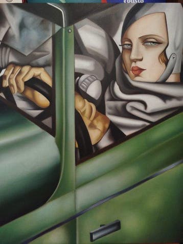 Italiaanse school (XX) - Autoritratto sulla Bugatti verde –