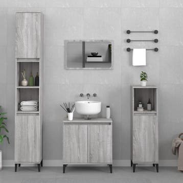 vidaXL 3-delige Badkamermeubelset bewerkt hout grijs sonoma, Verzenden, Nieuw