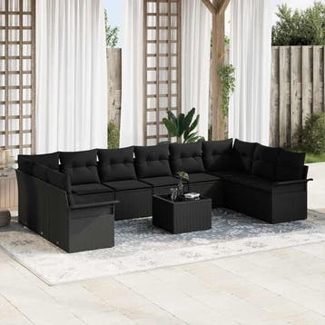 vidaXL Tuinbank Set 11 st Zwart poly rattan, Tuin en Terras, Verzenden, Nieuw