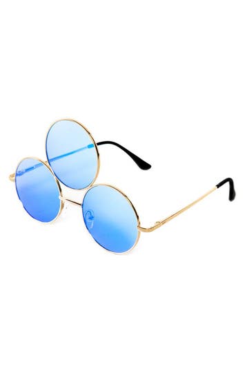 KIMU® Derde Oog Zonnebril Goud Montuur Blauwe Spiegel Glazen, Ophalen of Verzenden, Nieuw