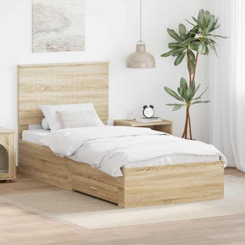 vidaXL Bedframe met lade Sonoma Eik 90 x 190 cm Bewerkt hout, Verzenden, Nieuw