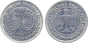 50 Pfennig Duitsland 50 Reichspfennig 1938 J prfr deutlic..., Postzegels en Munten, Munten | Europa | Niet-Euromunten, Verzenden