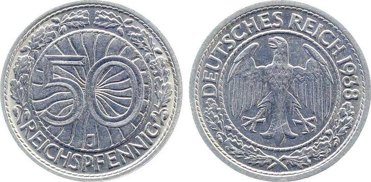 50 Pfennig Duitsland 50 Reichspfennig 1938 J prfr deutlic..., Postzegels en Munten, Munten | Europa | Niet-Euromunten, België
