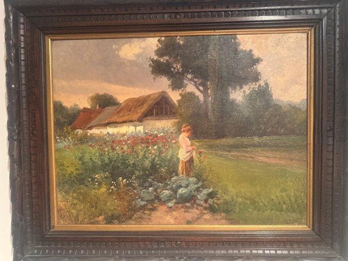 Julius Zarkózy (1873-1932) - Lady in a garden, Antiek en Kunst, Kunst | Schilderijen | Klassiek