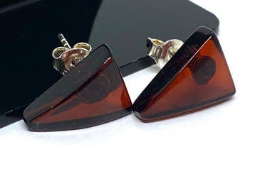Unieke geometrische Baltische amber oorbellen – 925 zilver -