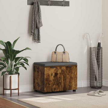 vidaXL Hallenbank met kussen met plank Gerookte Eik 60 x 38, Verzenden