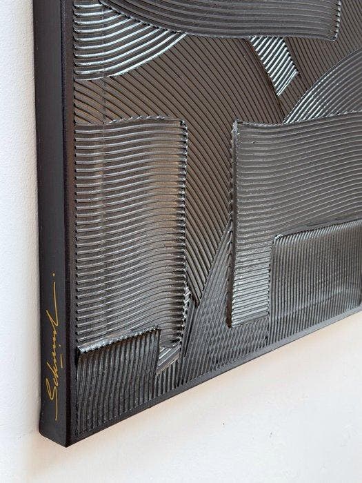 Sarah Schwarzl - Frequency GRAPHITE (Frame included), Antiquités & Art, Art | Peinture | Moderne