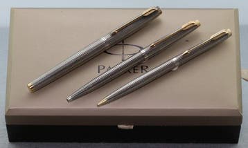Parker - PARURE FP-BP-MP PARKER 75 STERLING SILVER CISELE -