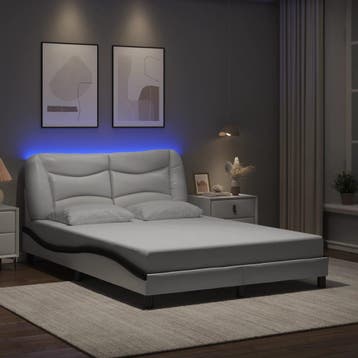 vidaXL Bedframe met LED zonder matras Hvar wit en zwart, Verzenden, Nieuw