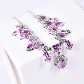 Collier - 18 carats Or blanc Saphir - Diamant - ALGT, Nieuw