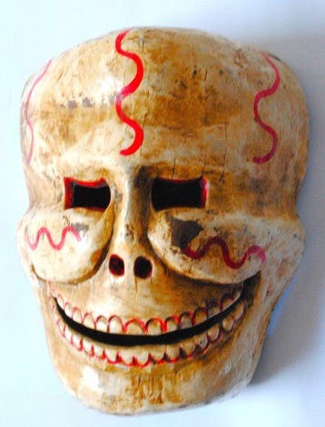 Oud masker doodshoofd Citipati originele uitvoering sjamaan