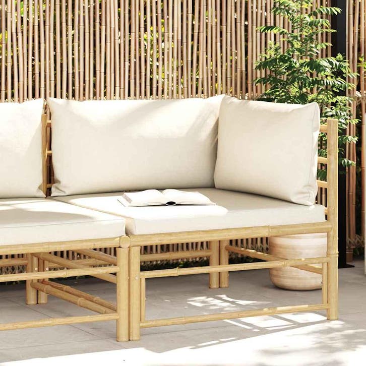 vidaXL Tuinhoekbank met crèmewitte kussens bamboe, Tuin en Terras, Tuinsets en Loungesets, Nieuw, Verzenden