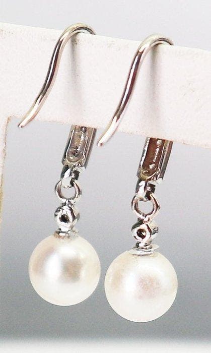 Zonder minimumprijs - Oorbellen - 14 karaat Witgoud Parel -, Bijoux, Sacs & Beauté, Boucles d'oreilles