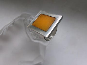 Argent, Butterscotch Amber - Bague - Art déco FISCHLAND