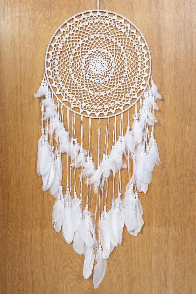 Dromenvanger Groot Gehaakt Wit Dreamcatcher Veren Macramé Bo, Hobby en Vrije tijd, Feestartikelen, Nieuw, Ophalen of Verzenden