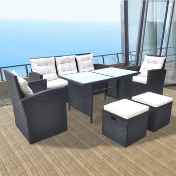 vidaXL 6-delige Tuinset met kussens poly rattan zwart, Verzenden, Nieuw, Tuinset