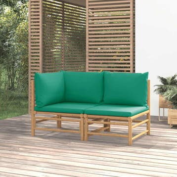 vidaXL 2-delige Loungeset met kussens bamboe groen, Verzenden, Nieuw