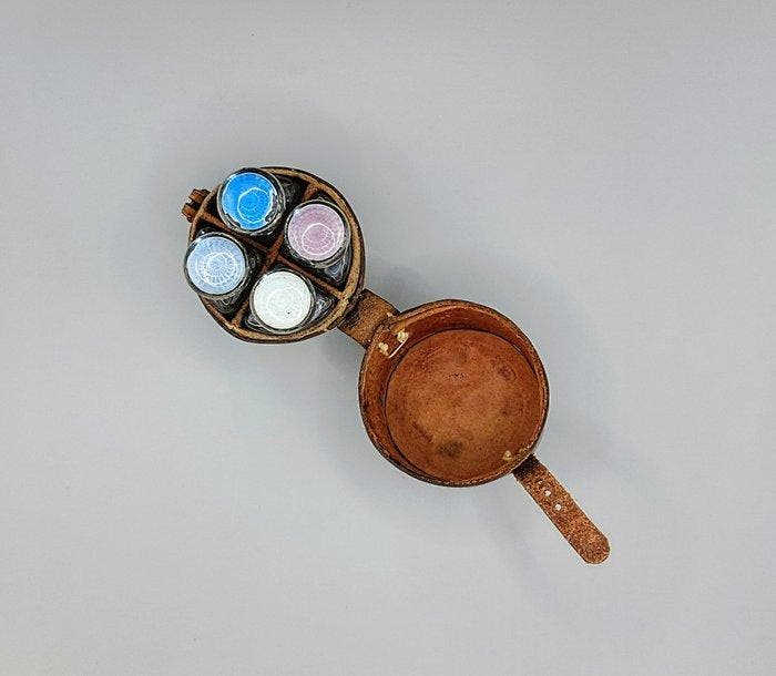 Set of 4 Enameled - Parfumfles - .925 zilver, Antiquités & Art, Antiquités | Argent & Or