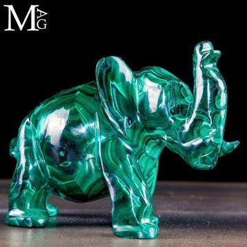 Uitzonderlijke malachietbeeld - olifant - AAA-kwaliteit
