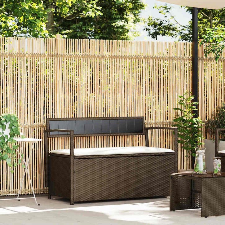 vidaXL Tuinbank met kussen, bruin polyrotan, Tuin en Terras, Tuinsets en Loungesets, Nieuw, Verzenden