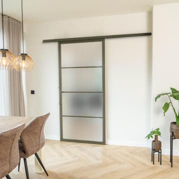 Stalen Schuifdeur met koofsysteem Olijfgroen 4 Vlaks Kanaalg