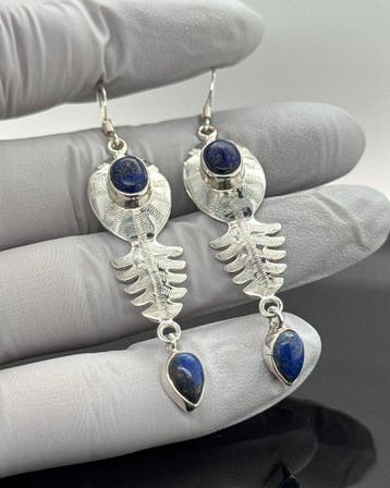 Argent - Boucles doreilles - lapis-lazuli