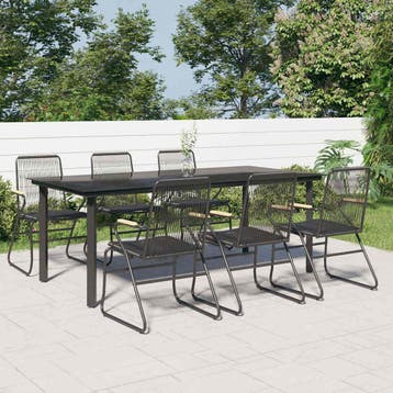vidaXL 7-delige Tuinset PVC-rattan zwart, Verzenden, Nieuw, Tuinset