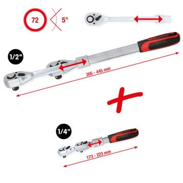 KS Tools 1/4 + 1/2 Omschakelbare Telescoopratel Set, Verzenden