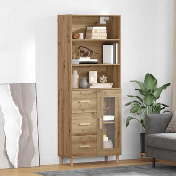 vidaXL Highboard Artisan Eiken 69,5 x 34 x 180 cm Bewerkt, Huis en Inrichting, Kasten | Dressoirs, Verzenden, Nieuw