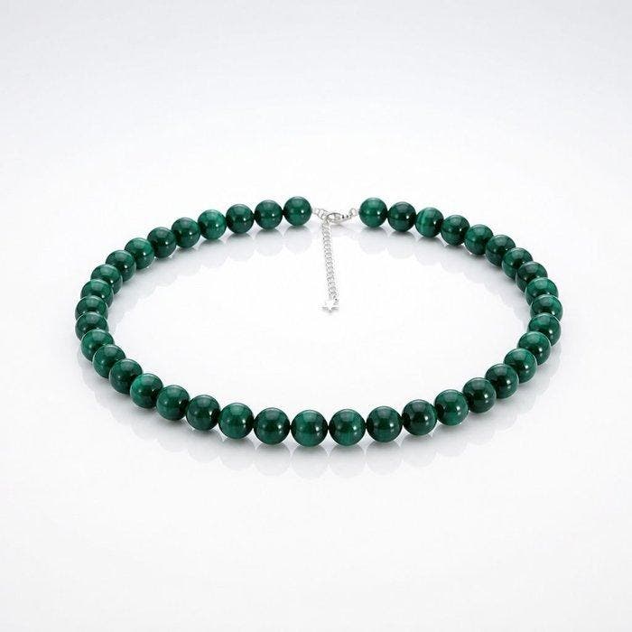 Malachiet - 10mm - Sluiting 925 zilver - Halsketting, Verzamelen, Mineralen en Fossielen