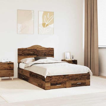vidaXL Bedframe met lade met opslag Oudhout 120 x 190 cm, Verzenden