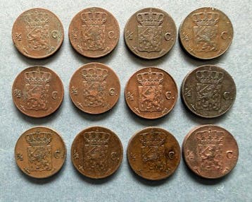 Nederland. 1/2 Cent 1823- 1877: 12 stuks uit 12