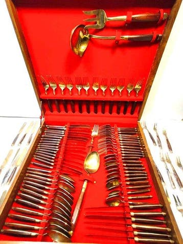Servizio Thailandese in ottone e legno set servizio di